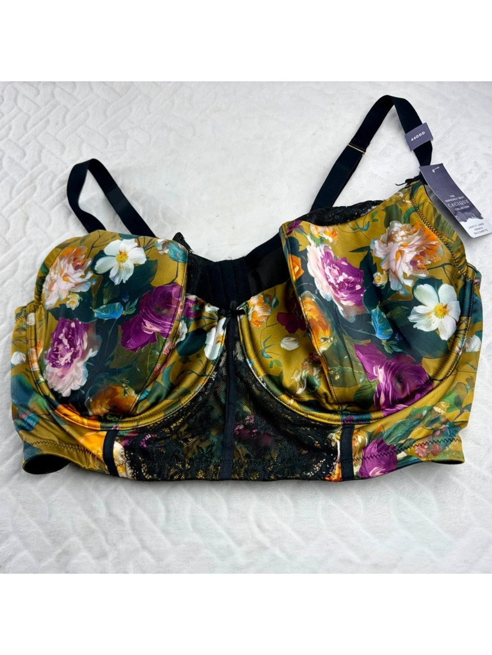 NWT Cacique Satin and Lace French Balconette Bra Size 44DDD